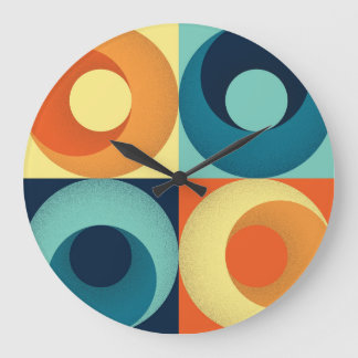 Grande Horloge Ronde Carrés et cercles rétro : Motif des années 60