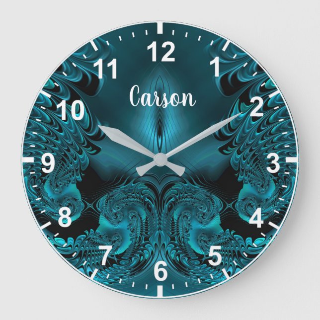 Grande Horloge Ronde CARSON ~ WOW ! Motif fractal vert et noir ~ (Recto)