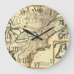 Grande Horloge Ronde Carte 1778 du Canada et des Etats-Unis
