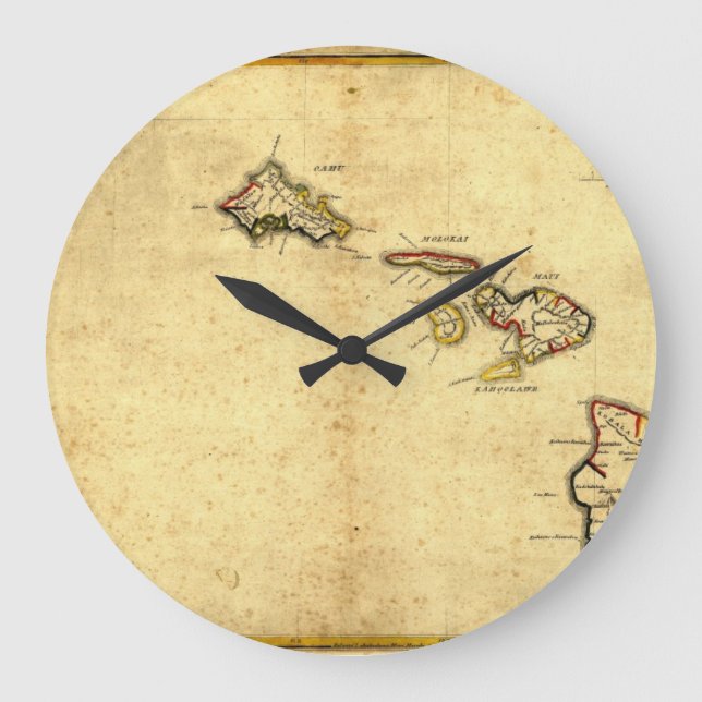 Grande Horloge Ronde Carte 1837 - îles d'Hawaï de cru hawaïennes (Recto)