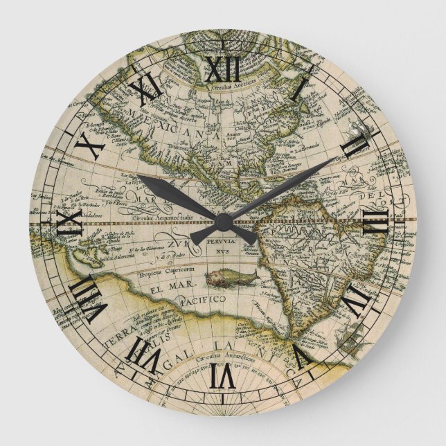 Grande Horloge Ronde Carte Ancienne, 1596, America Sive Novus Orbis (Recto)