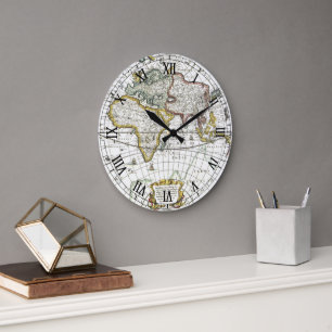 Grande Horloge Ronde Carte ancienne du monde par Hendrik Hondius, 1630