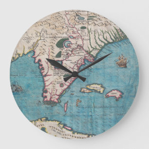 Grande Horloge Ronde Carte antique de Floride et Cuba