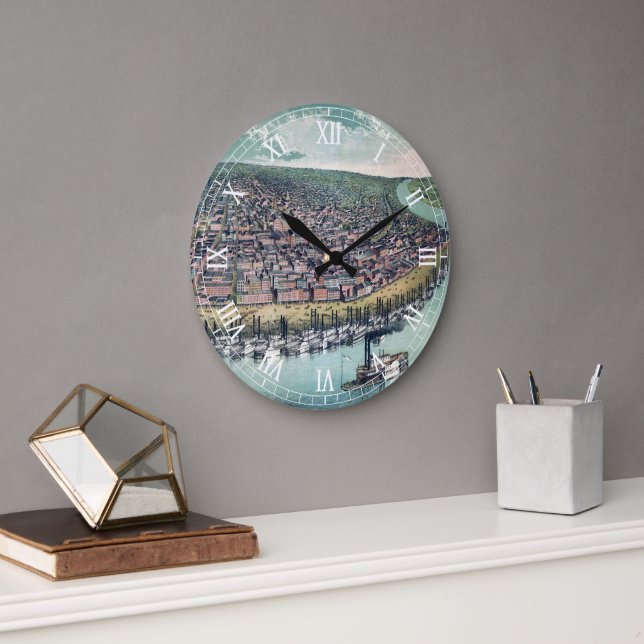 Grande Horloge Ronde Carte antique Saint Louis Missouri Mississippi (Bureau)