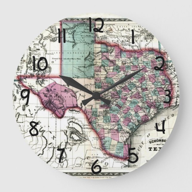 Grande Horloge Ronde Carte de 1866 antiquaires du Texas par Schönberg e (Recto)
