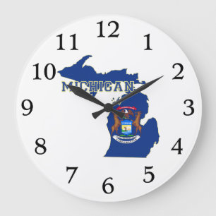 Grande Horloge Ronde Carte du Michigan Drapeau de l'État en forme Drape