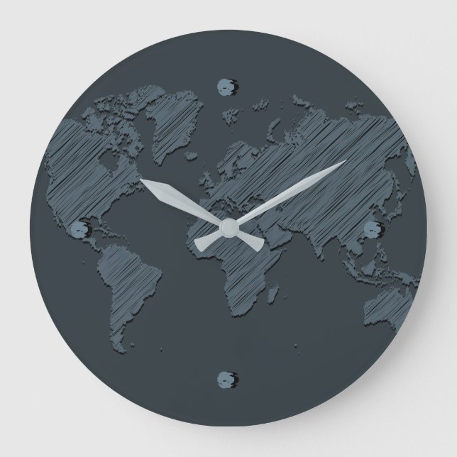 Grande Horloge Ronde Carte du monde Abstrait gris foncé unique (Recto)