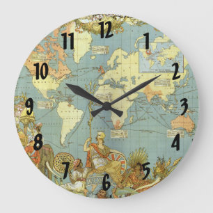 Grande Horloge Ronde Carte du monde antique de l'Empire britannique, 18