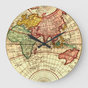 Grande Horloge Ronde Carte du monde antique Style design d'art Vintage