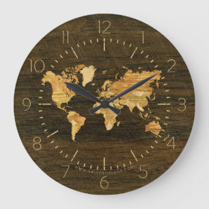 Grande Horloge Ronde Carte du monde en bois