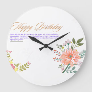 Grande Horloge Ronde Carte élégante d'anniversaire avec fleurs aquarell