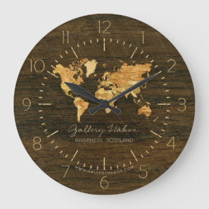 Grande Horloge Ronde Carte en bois du monde