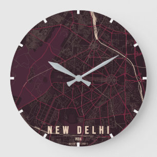 Grande Horloge Ronde Carte minimale de la ville de New Delhi Inde