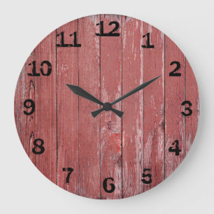 Grande Horloge Ronde Carte Patinée Rustique Rouge