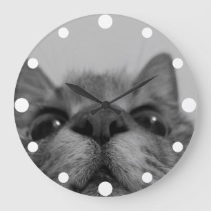 Grande Horloge Ronde Carte postale Visage Chat Noir&Blanc