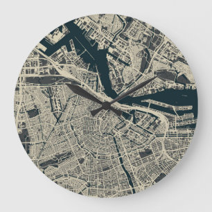 Grande Horloge Ronde Carte vintage Amsterdam : Rétro minimaliste