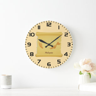 Grande Horloge Ronde Carte vintage de Malaisie en rouleau pour les voya