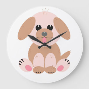 Grande Horloge Ronde Cartoon de Chien Chien simple mignon Pastel