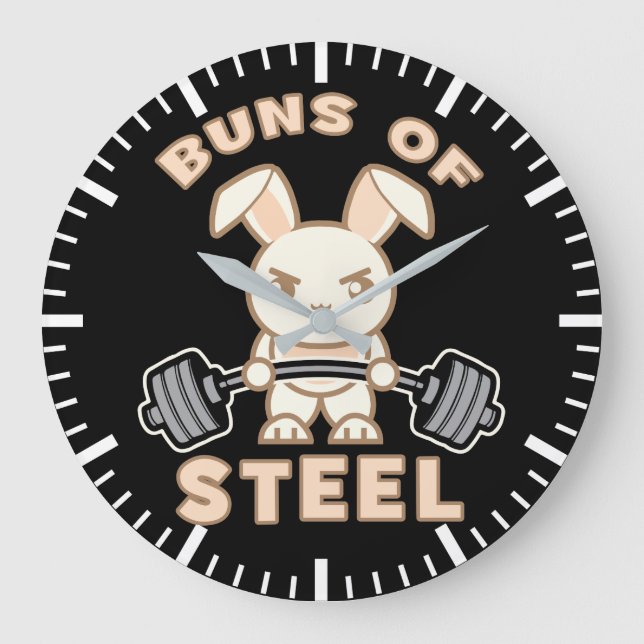 Grande Horloge Ronde Cartoon De Lapin D'Entraînement - Buns D'Acier - G (Recto)