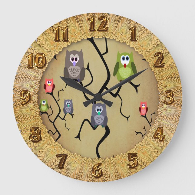 Grande Horloge Ronde Cartoon Great Horned Owls (Recto)