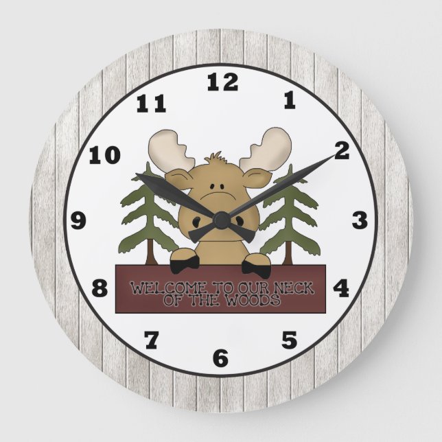 Grande Horloge Ronde Cartoon Moose cabin wall clock (Recto)