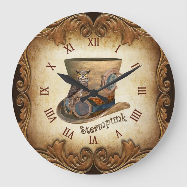 Grande Horloge Ronde Casquette de goggle Steampunk ~ Grande Chouette à  (Recto)