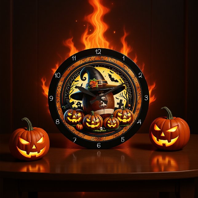 Grande Horloge Ronde Casquette de sorcière de football Halloween (Créateur téléchargé)