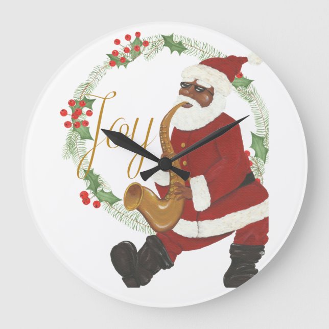 Grande Horloge Ronde Casse de Noël afro-américaine Père Noël (Recto)