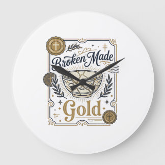 Grande Horloge Ronde Cassé Fait Or Jésus Kintsugi Poterie Cassée Chr