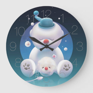 Grande Horloge Ronde Castor de glace à chiot mignon