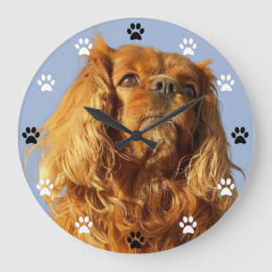 Grande Horloge Ronde Cavalier King Charles Spaniel Dog - Heure Empreint