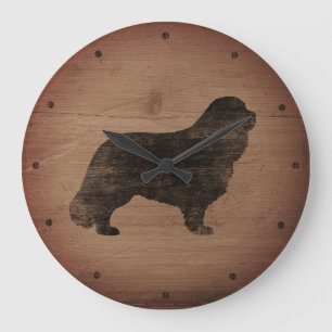 Grande Horloge Ronde Cavalier King Charles Spaniel Silhouette Rustique