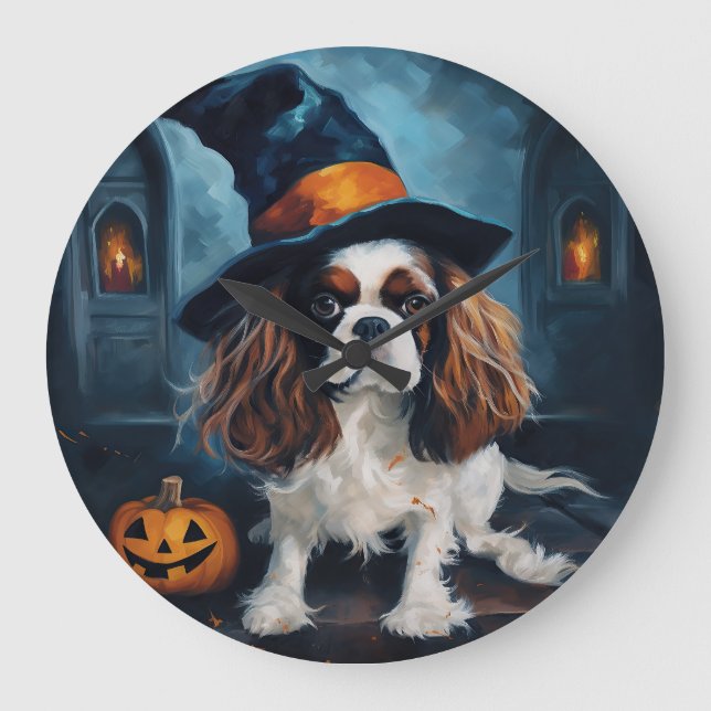 Grande Horloge Ronde Cavalier King Citrouilles Halloween effrayant (Recto)