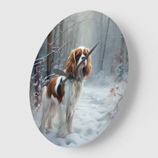 Grande Horloge Ronde Cavalier Roi Laisser Neige Noël Brossé (Angle)