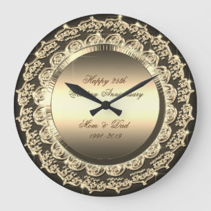 Grande Horloge Ronde Célébration de 25 ans de mariage Gold   Floral