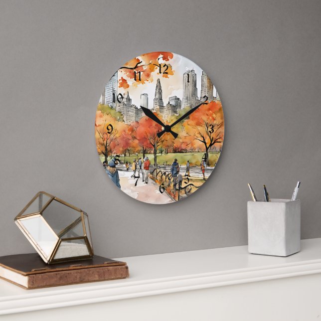 Grande Horloge Ronde Central Park, aquarelles, générées par l'IA, (Bureau)