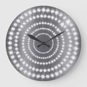Grande Horloge Ronde Cercle argenté gris d'infini de diamant du