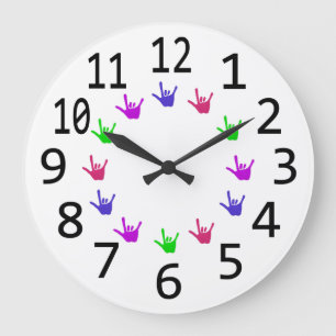 Grande Horloge Ronde Cercle coloré d'amour Signal Langue des Mains Horl