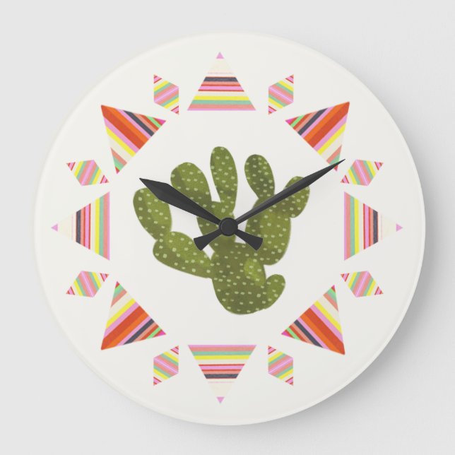Grande Horloge Ronde Cercle de cactus de la collection | de Llamarama (Recto)