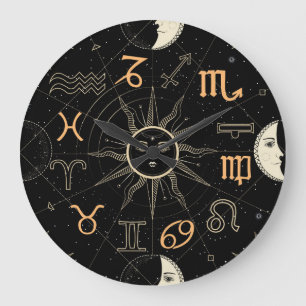 Grande Horloge Ronde Cercle Horoscope, signes zodiaques, vintage.