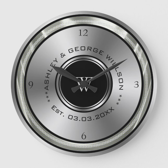 Grande Horloge Ronde Cercle Noir Et Argent (Recto)