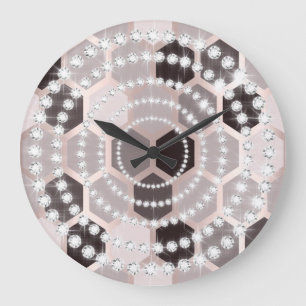 Grande Horloge Ronde Cercles argentés gris roses d'infini de diamant d