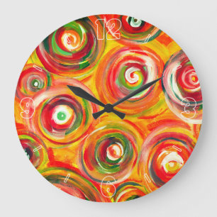 Grande Horloge Ronde Cercles chauds et torsades Abstraits originaux