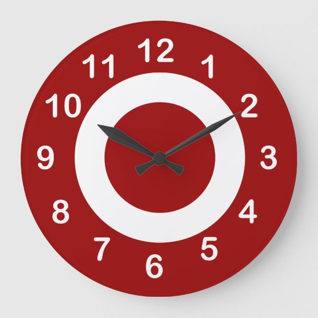Grande Horloge Ronde Cercles cibles rouges et blancs profonds (Recto)
