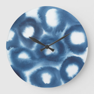 Grande Horloge Ronde Cercles d'impression d'aquarelle Indigio