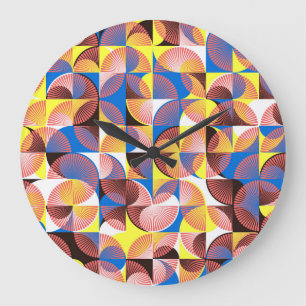 Grande Horloge Ronde Cercles du milieu du siècle, rayures, tuiles vinta