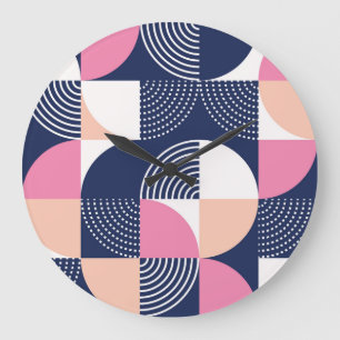 Grande Horloge Ronde Cercles graphiques Vintage Motif sans couture