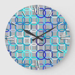 Grande Horloge Ronde Cercles, gris, bleu et blanc modernes de la moiti