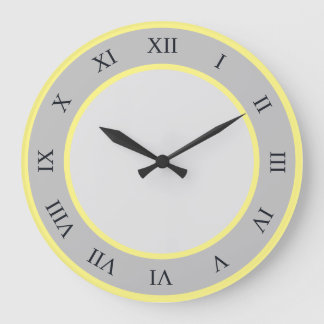Grande Horloge Ronde Cercles Jaunes Et Gris Avec Numéros Romains