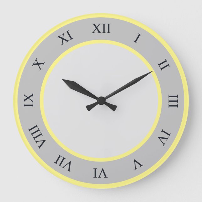 Grande Horloge Ronde Cercles Jaunes Et Gris Avec Numéros Romains (Recto)
